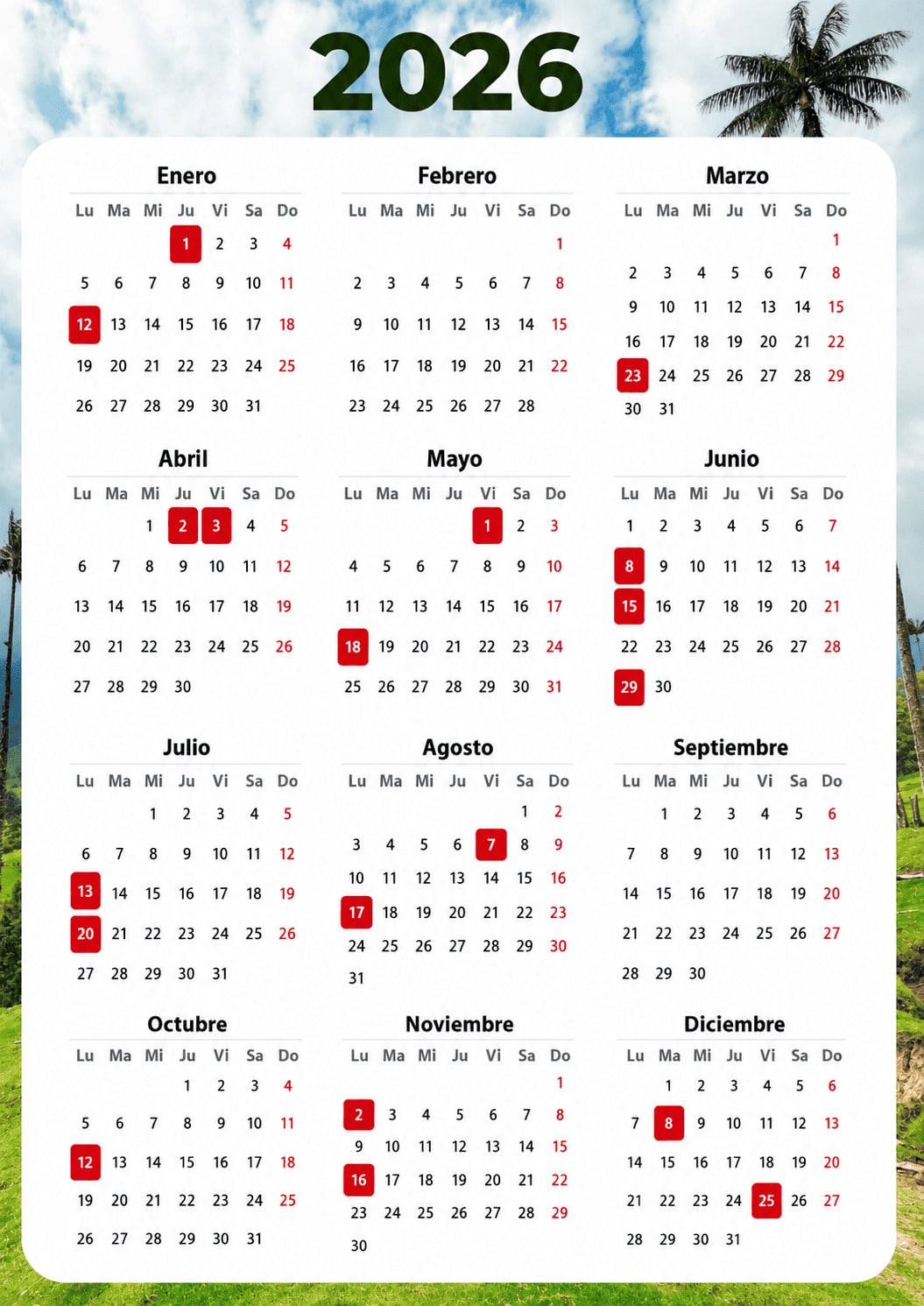 Calendario 2026 Nueva Lengua